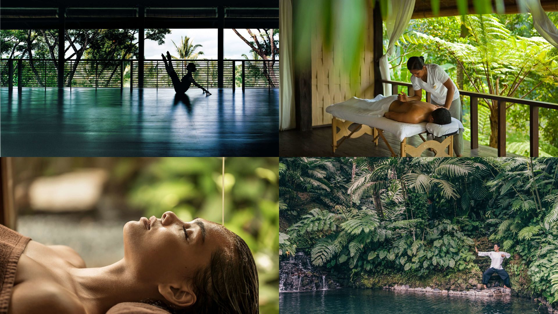 A Collage Of A Person Sitting On A Chair In A Pool