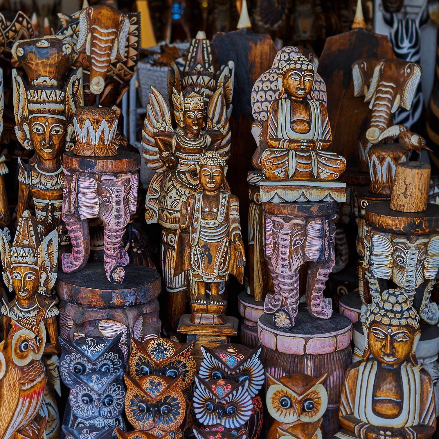 A Group Of Colorful Statues