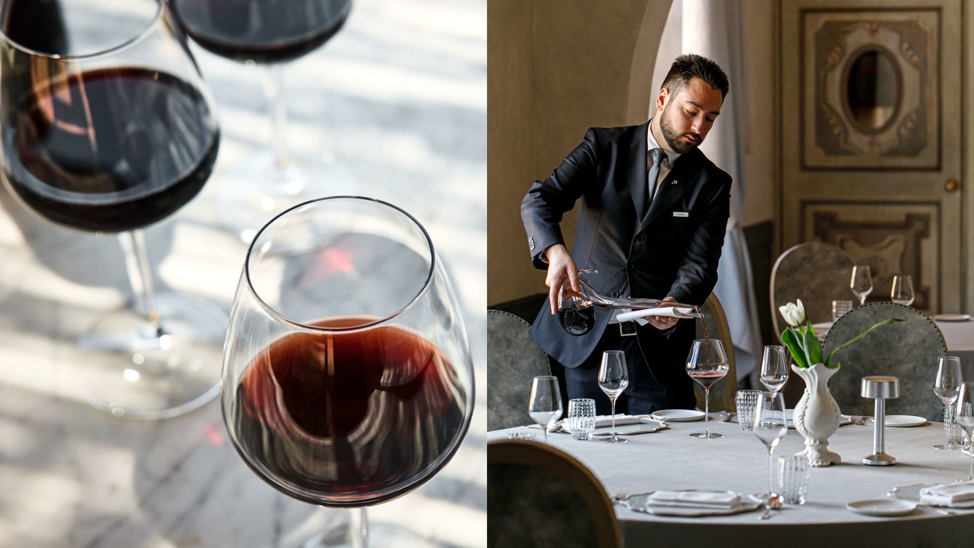 A Person Cutting A Glass Of Wine
