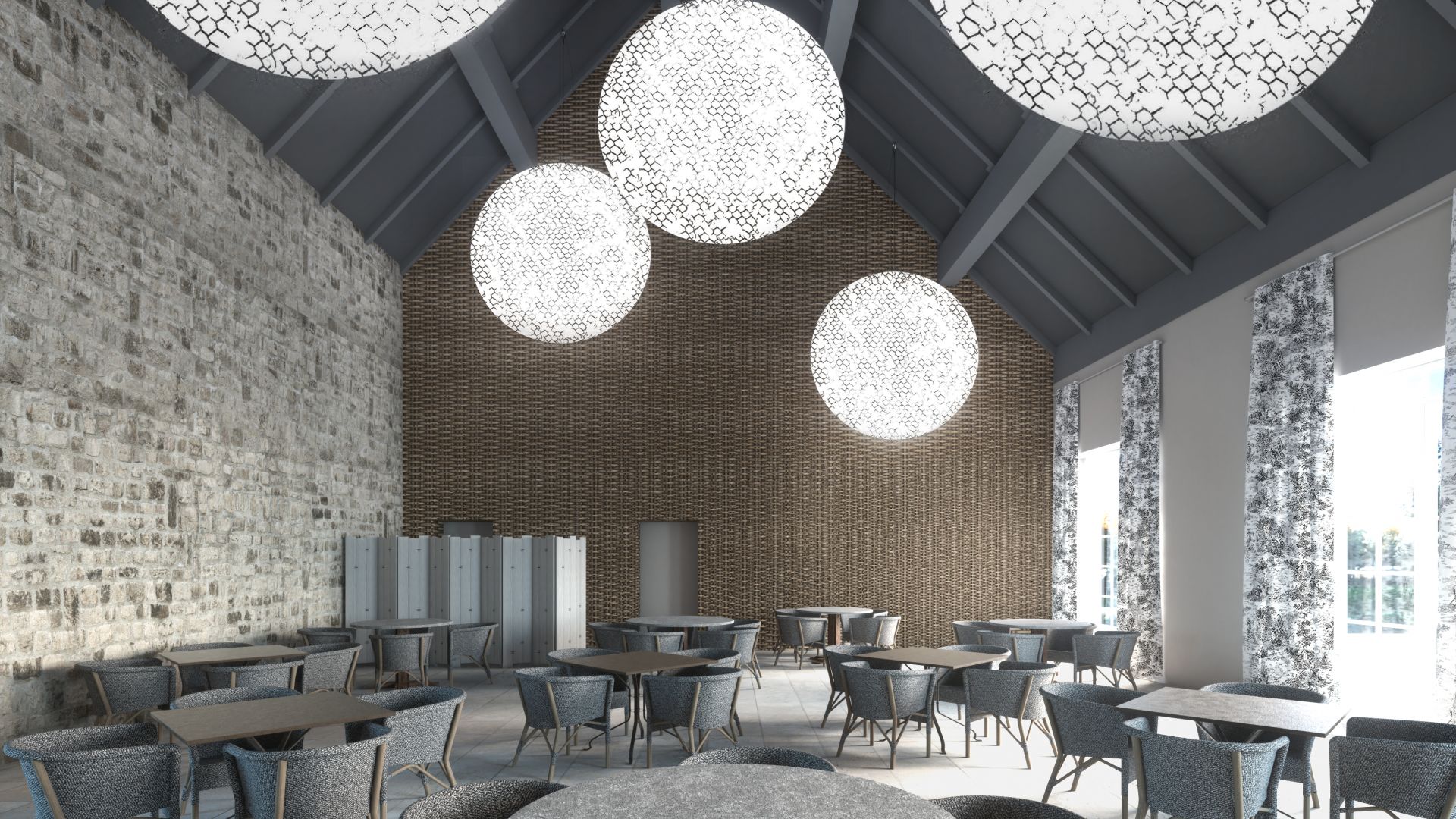 A Room With Tables And Chairs