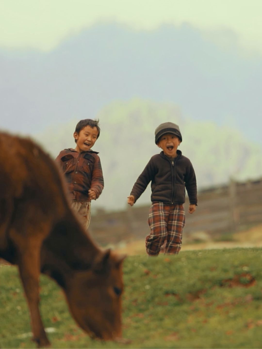 A Boy And A Baby Riding A Horse