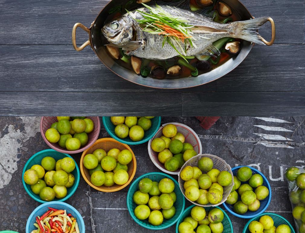 A Fish In A Pan With Food In It