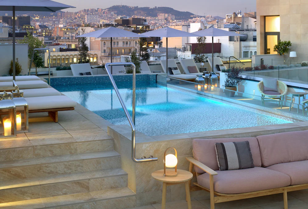 Rooftop pool with views of Barcelona