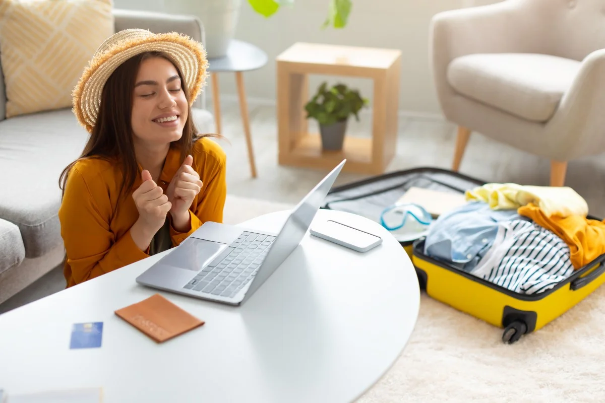 Traveler happy before upcoming trip