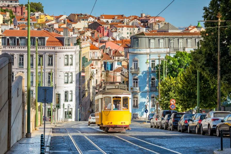 Yellow tram number 28
